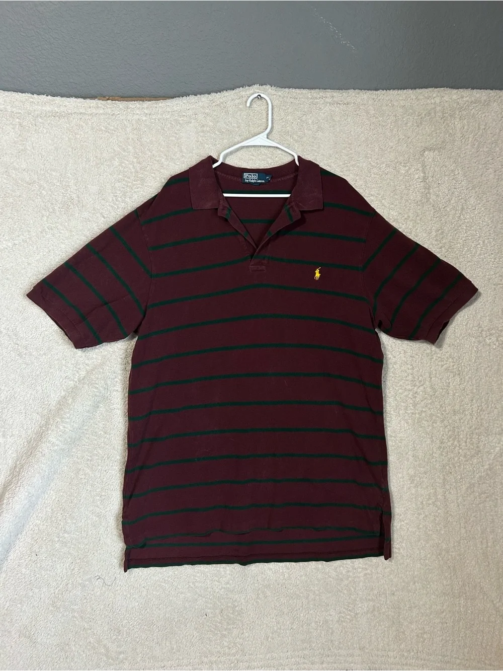 Ralph Lauren Rugby Polo Shirt 2X Tall Burgundy Green Stripe Casual Preppy Style